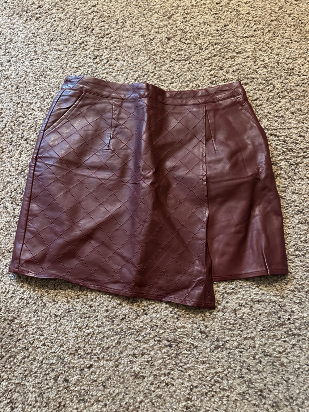Women’s Quilted Faux Leather Burgundy Skirt
